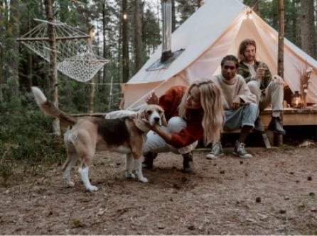 girl with dog in forest